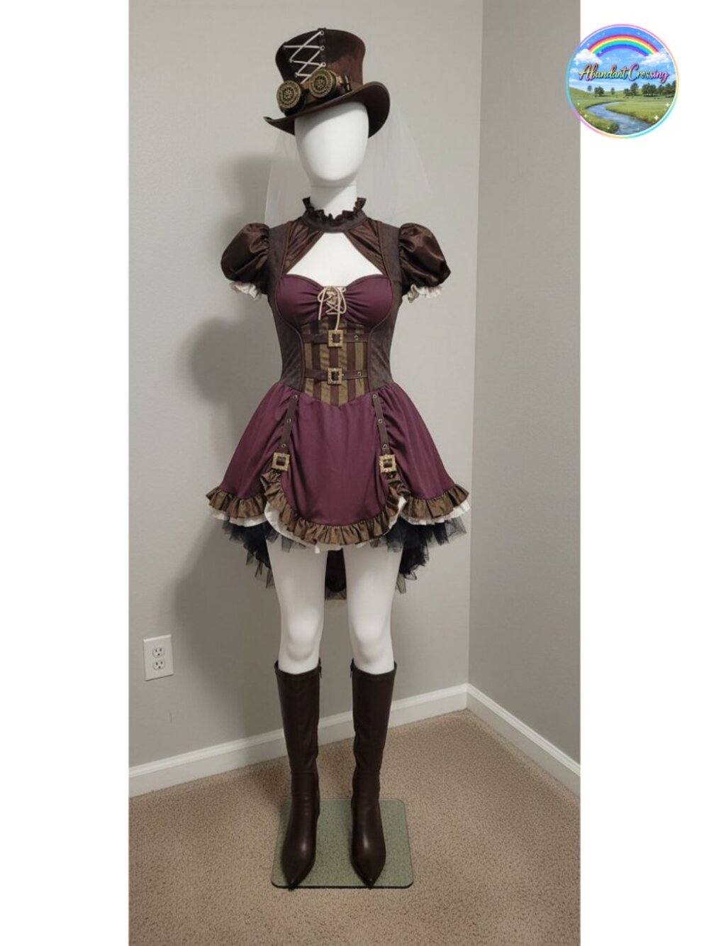 Steampunk Girl Costume Dress Glovelettes Goggles Hat Scarf EVA Foam Blades
